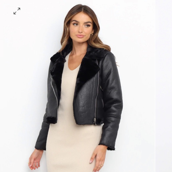 Petal & Pup Jackets & Blazers - NWT black fur moto biker jacket